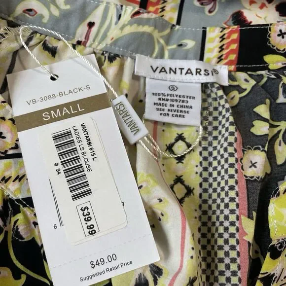 Vantarsi Floral Tunic Blouse V-neck Long Sleeve SZ/S - Picture 10 of 10